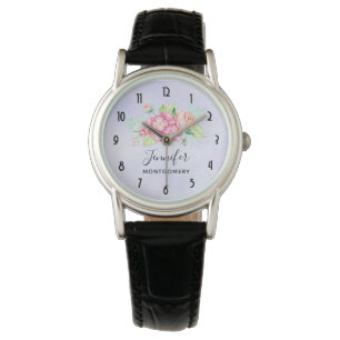 Elegant roze Waterverf Flower Bouquet Horloge