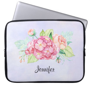 Elegant roze Waterverf Flower Bouquet Laptop Sleeve
