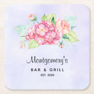 Elegant roze Waterverf Flower Bouquet Vierkante Kartonnen Onderzetter