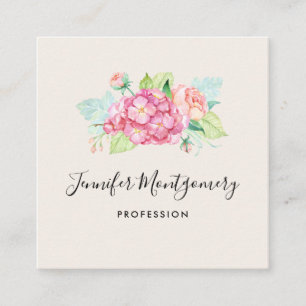Elegant roze Waterverf Flower Bouquet Vierkante Visitekaartje