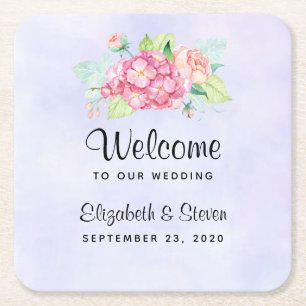 Elegant roze Waterverf Flower Bouquet Wedding Vierkante Kartonnen Onderzetter