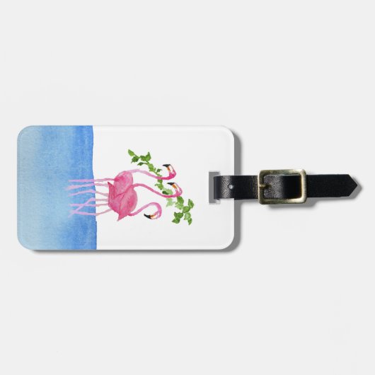 Elegant roze waterverf handbeschilderd flamingo bagagelabel (Voorkant horizontaal)