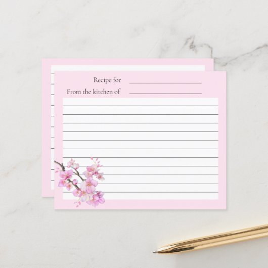 Elegant roze waterverf kersenbloesems script (Voorkant / Achterkant in situ)