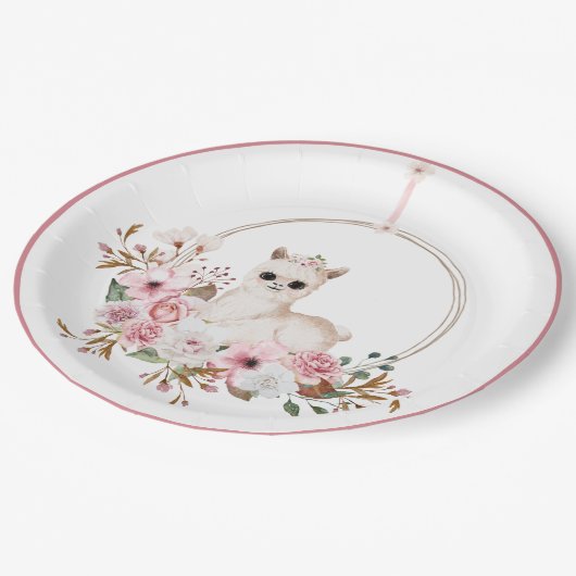 Elegant roze Waterverf Llama Baby shower Papieren Bordje (Gekanteld)