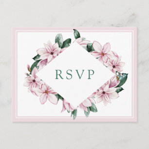 Elegant roze Waterverf Magnolia Wedding RSVP Briefkaart