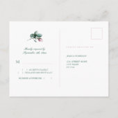 Elegant roze Waterverf Magnolia Wedding RSVP Briefkaart (Achterkant)