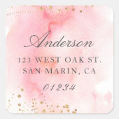 Elegant  roze Waterverf retouradres Vierkante Sticker (Voorkant)