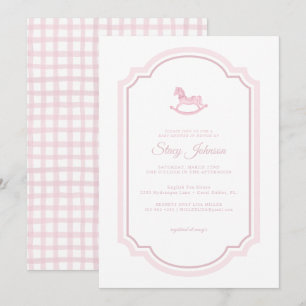 Elegant Roze Waterverf Rocking Horse Baby shower Kaart