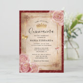 Elegant Roze Waterverf Roos Goud Quinceanera Kaart (Staand voorkant)