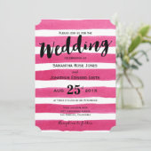 Elegant roze Waterverf Stripes Wedding Uitnodiging (Staand voorkant)