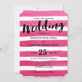Elegant roze Waterverf Stripes Wedding Uitnodiging