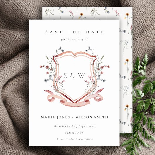 Elegant roze - Waterverf voor monogram wilde bloem Save The Date