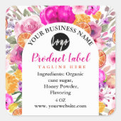 Elegant Roze Waterverf Wildflower Spring Label (Voorkant)