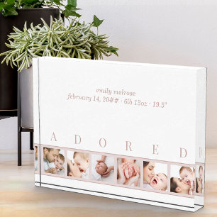 Elegant Roze White ADORED Baby Birth Stats and 6 Fotoblokken