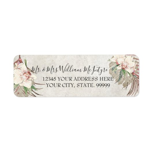 Elegant Roze White Floral Tropical Foliage Wedding Etiket (Voorkant)