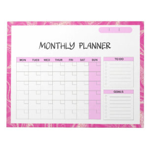 Elegant Roze Wit Blank Maandelijkse Kalender Plann Notitieblok
