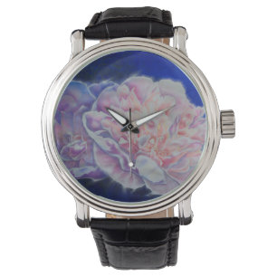 Elegant roze wit blauw pastel waterverf floraal horloge