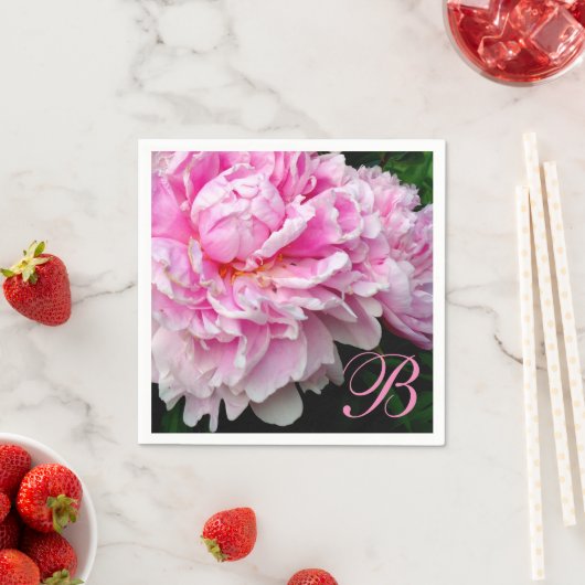 Elegant Roze Wit bloemenroze pioenrozen - monogram Servetten (Insitu)