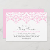 Elegant Roze & Wit Damask Baby shower Uitnodiging (Voorkant / Achterkant)