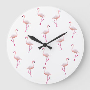 Elegant Roze Wit Flamingo   Monogram Aangepast Grote Klok