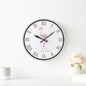 Elegant Roze Wit Flamingo | Monogram Aangepast Grote Klok (Huis)