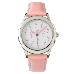 Elegant Roze Wit Flamingo   Monogram Aangepast Horloge