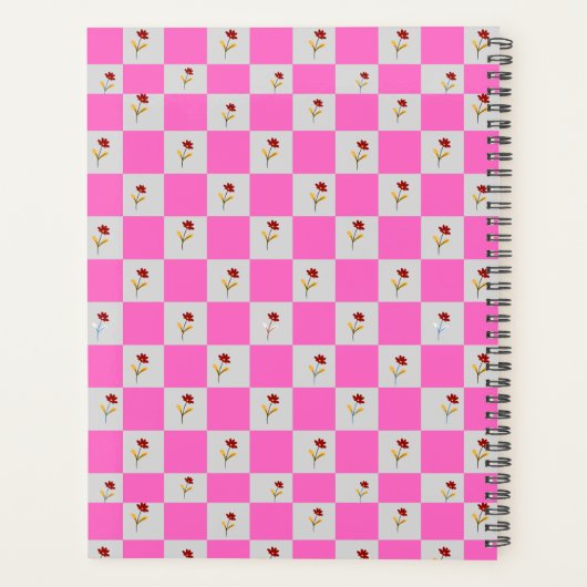 Elegant roze & wit geruite bloem patroon planner (Achterkant)