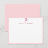 Elegant roze wit handschrift Naam Monogram afbeeld Notitiekaartje (Voorkant / Achterkant)