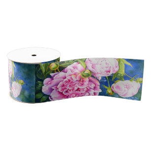 Elegant roze wit klassiek waterverf floral grosgrain lint