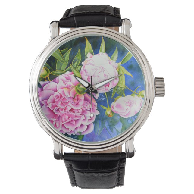 Elegant roze wit klassiek waterverf floral horloge (Voorkant)