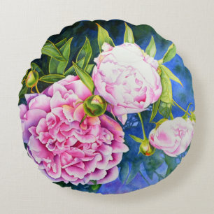 Elegant roze wit klassiek waterverf floral rond kussen