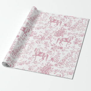 Elegant  Roze Wit Paard Bloemenpatroon Cadeaupapier