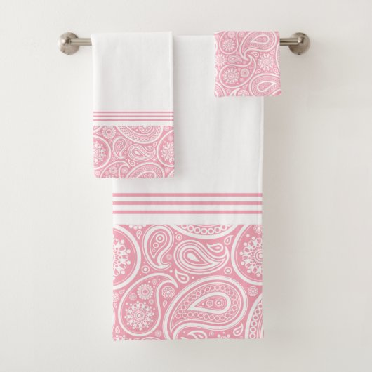 Elegant roze wit paisley patroon bad handdoek (Insitu)