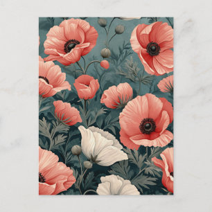 Elegant Roze Wit Rood Poppies Donker Blad Bloemig Briefkaart