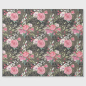 Elegant Roze Wit Zwart Roos Bloemen Cadeaupapier (Vlak)