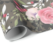Elegant Roze Wit Zwart Roos Bloemen Cadeaupapier (Rol Hoek)