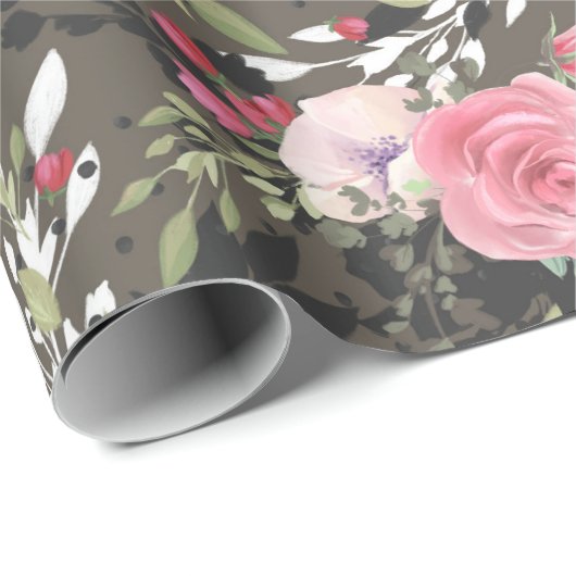 Elegant Roze Wit Zwart Roos Bloemen Cadeaupapier (Rol Hoek)