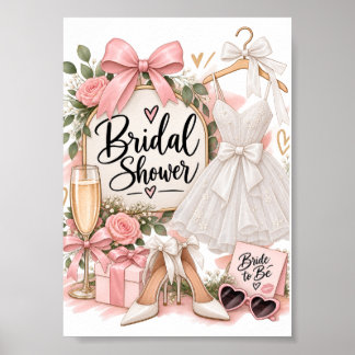 Elegant Roze & Witte Bruiloftsfeest Bordesign Poster