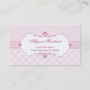 Elegant  roze witte damesstripes visitekaartje