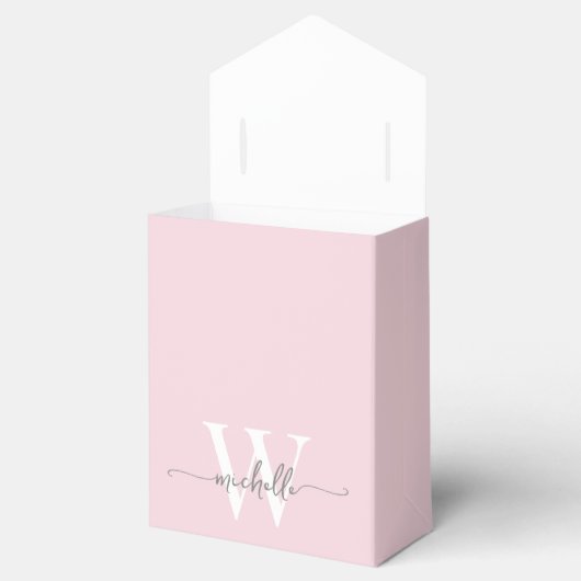 Elegant Roze Zilver Glitter Monogram Naam Script Bedankdoosjes (Geopend)