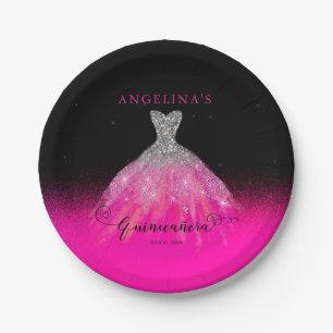 Elegant roze Zilver Spaans Gown Quinceañera Papieren Bordje