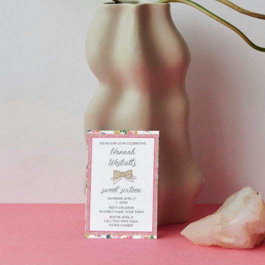 Elegant Roze Zoet Zestien Uitnodiging