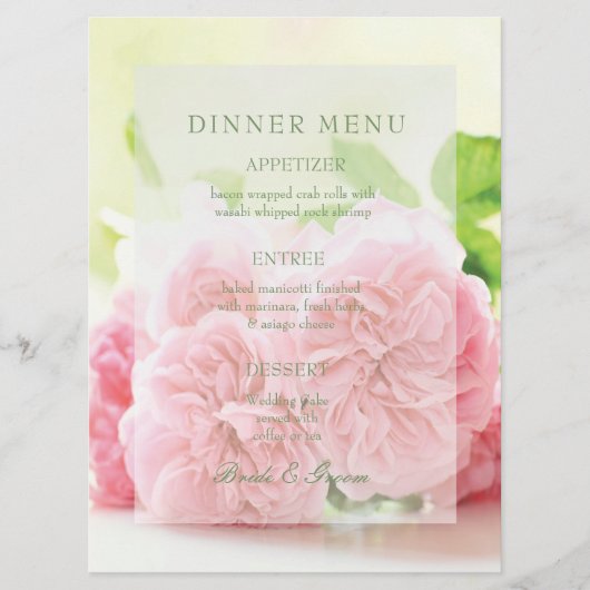 Elegant Roze Zomer Roos Bruiloft Menu (Voorkant)
