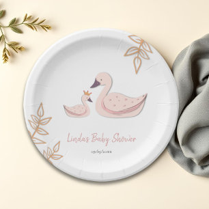 Elegant roze zwaan met Baby shower voor baby-meisj Papieren Bordje