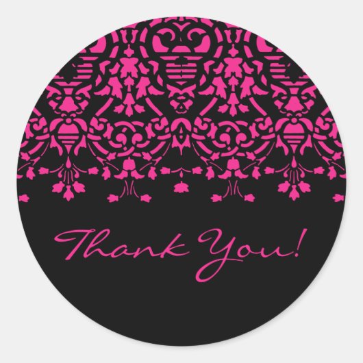 Elegant Roze & Zwart Damask Dank u Sticker (Voorkant)