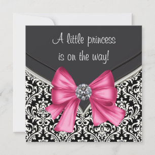 Elegant Roze Zwart Damask Princess Baby shower Kaart