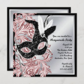Elegant Roze Zwart Masquerade Party Kaart (Voorkant / Achterkant)