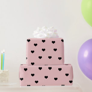 Elegant roze zwart Valentijnsdag hartpatroon Cadeaupapier