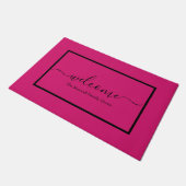 Elegant roze zwarte script naam welkome naam deurmat (Schuin)