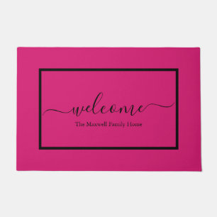 Elegant roze zwarte script naam welkome naam deurmat